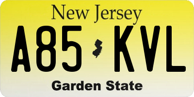 NJ license plate A85KVL