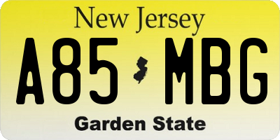 NJ license plate A85MBG