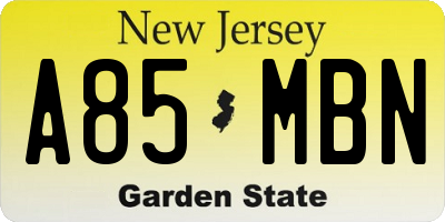 NJ license plate A85MBN