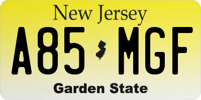 NJ license plate A85MGF
