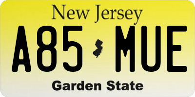 NJ license plate A85MUE