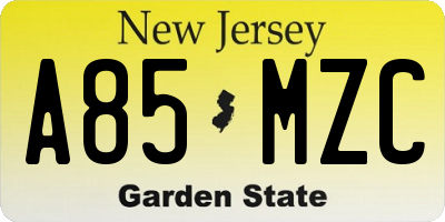 NJ license plate A85MZC