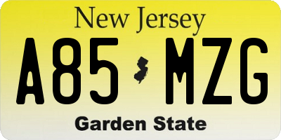 NJ license plate A85MZG