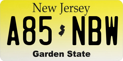 NJ license plate A85NBW