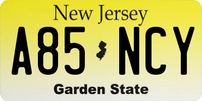 NJ license plate A85NCY