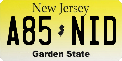 NJ license plate A85NID