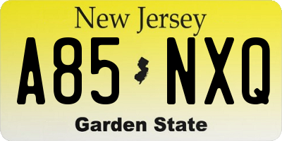 NJ license plate A85NXQ
