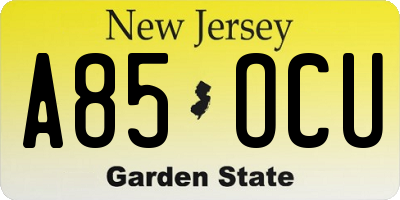 NJ license plate A85OCU