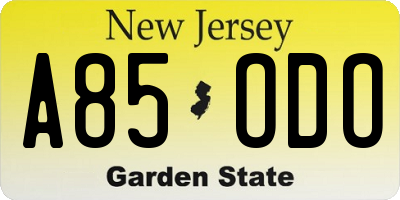 NJ license plate A85ODO