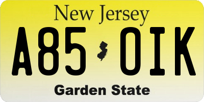 NJ license plate A85OIK