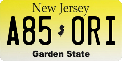 NJ license plate A85ORI