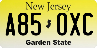 NJ license plate A85OXC