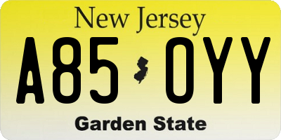 NJ license plate A85OYY