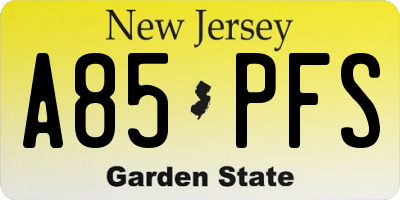 NJ license plate A85PFS