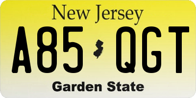 NJ license plate A85QGT