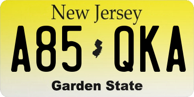 NJ license plate A85QKA