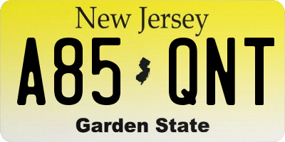 NJ license plate A85QNT