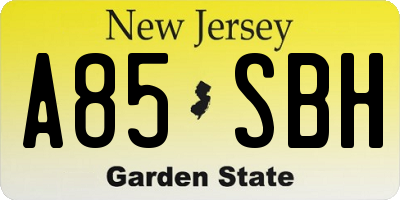 NJ license plate A85SBH