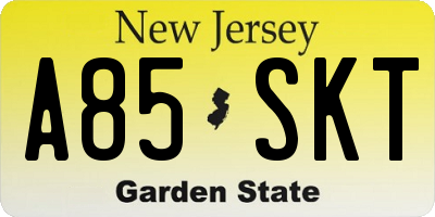 NJ license plate A85SKT