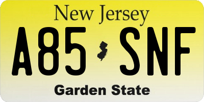 NJ license plate A85SNF