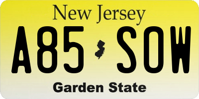 NJ license plate A85SOW