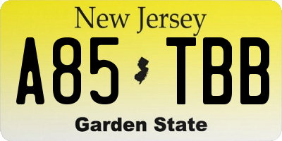 NJ license plate A85TBB
