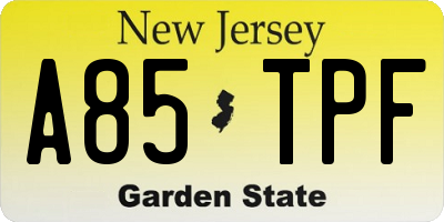 NJ license plate A85TPF