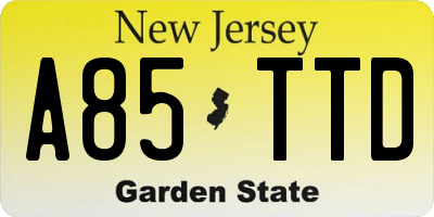 NJ license plate A85TTD