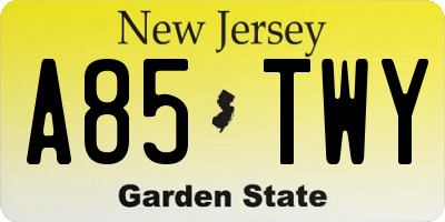 NJ license plate A85TWY