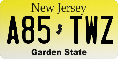 NJ license plate A85TWZ