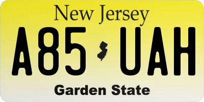 NJ license plate A85UAH