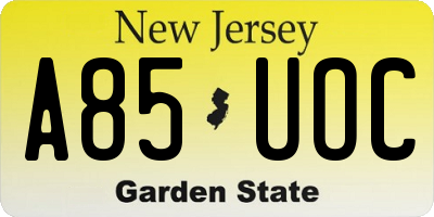 NJ license plate A85UOC