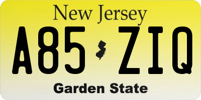 NJ license plate A85ZIQ