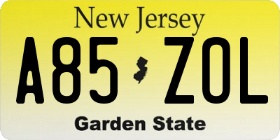 NJ license plate A85ZOL