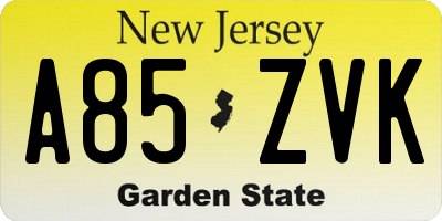 NJ license plate A85ZVK