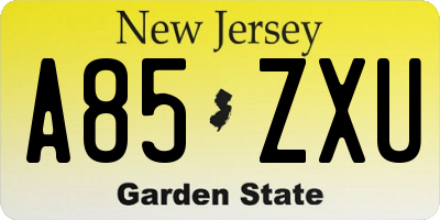 NJ license plate A85ZXU