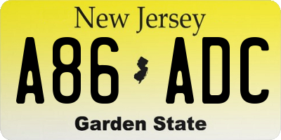 NJ license plate A86ADC