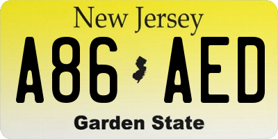 NJ license plate A86AED