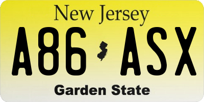 NJ license plate A86ASX