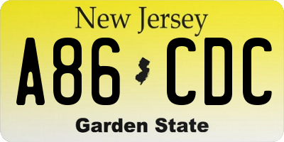 NJ license plate A86CDC