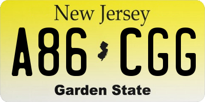 NJ license plate A86CGG