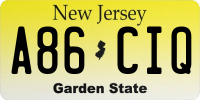 NJ license plate A86CIQ