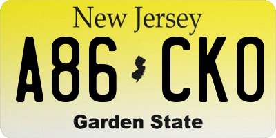 NJ license plate A86CKO