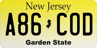 NJ license plate A86COD