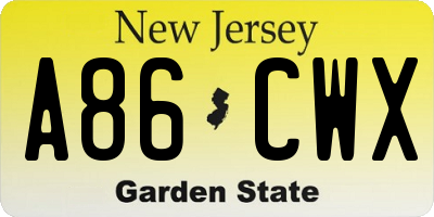 NJ license plate A86CWX