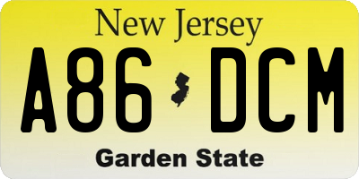 NJ license plate A86DCM