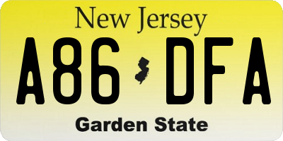 NJ license plate A86DFA