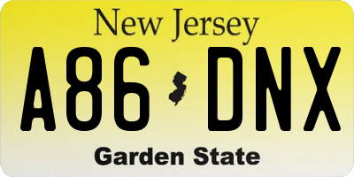 NJ license plate A86DNX