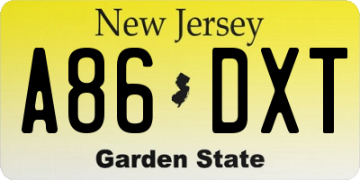 NJ license plate A86DXT