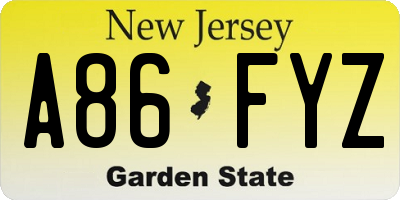 NJ license plate A86FYZ
